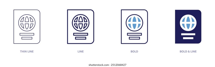 Passport processing icon in 4 different styles. Thin Line, Line, Bold, and Bold Line. Duotone style. Editable stroke.