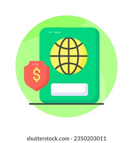 Passport with protection shield showing concept icon of passport protection vector