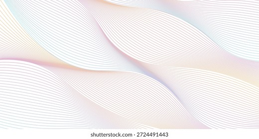 Passport Regenbogen-Wasserzeichen, Guilloche-Muster, sich kreuzende wellenförmige Linien auf weichem, pastellfarbenem Regenbogen-Farbverlauf-Hintergrund
