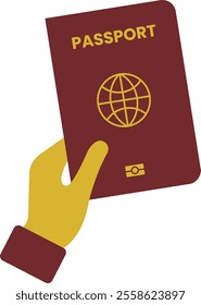 Passport with Red Color Held in Hand for Traveling