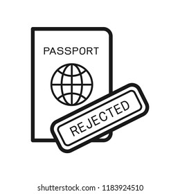 Passport with Rejected stamp icon. Flat simple design. Line Vector. Isolate on white background.