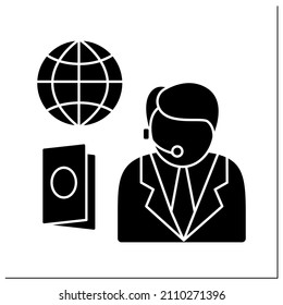 Passport service glyph icon.Consumer support day-and-night.Consultation about visas, visa-free access to additional countries.Embassy service.Filled flat sign.Isolated silhouette vector illustration