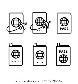 Passport, set of 4 passport line icons set. Simple design. Line vector. Isolate on white background.