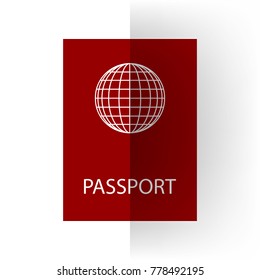 Passport sign illustration. Vector. Bordo icon on white bending paper background.