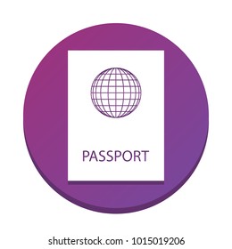 Passport sign illustration. Vector. White icon with flat shadow on purpureus circle at white background. Isolated.