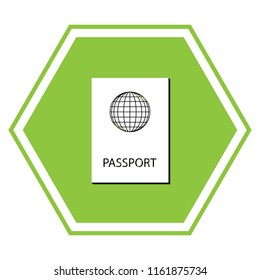 Passport sign illustration. Vector. White icon with black shadow at yellow green honeycomb on white background.