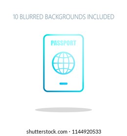 passport, simple icon. Colorful logo concept with simple shadow on white. 10 different blurred backgrounds included