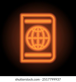 Passport simple icon. Flat design. Orange neon on black background.ai