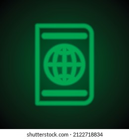 Passport simple icon. Flat desing. Green neon on black background with green light.ai