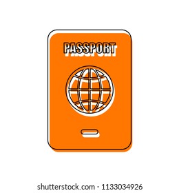 passport, simple icon. Isolated icon consisting of black thin contour and orange moved filling on different layers. White background