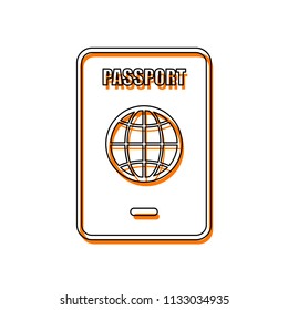 passport, simple icon. Isolated icon consisting of black thin contour and orange moved filling on different layers. White background