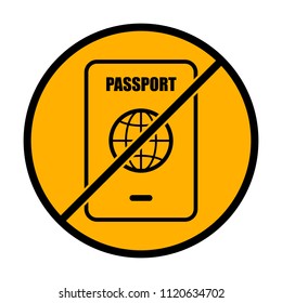 passport, simple icon. not allowed, black object in warning sign with orange background color