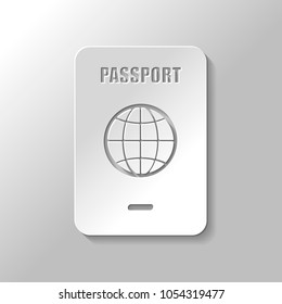 passport, simple icon. Paper style with shadow on gray background