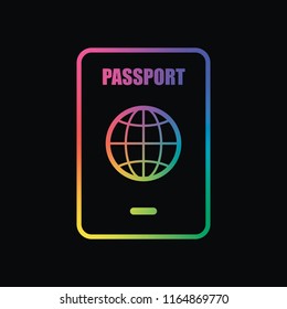 passport, simple icon. Rainbow color and dark background