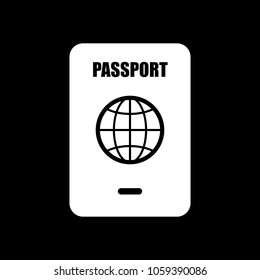 passport, simple icon. White icon on black background. Inversion