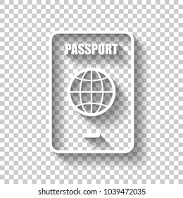 passport, simple icon. White icon with shadow on transparent background
