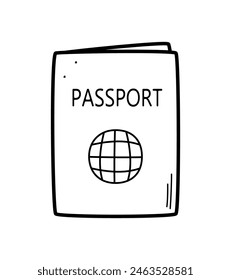 Passport sketch doodle icon. Vector illustration of the document, the concept of travel, identification of personality. Isolated on white.