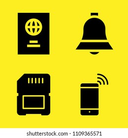 passport, smartphone, notification and sd card vector icon set. Sample icons set for web and graphic design