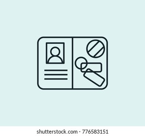 Passport with stamp icon line isolated on clean background. International identification concept drawing icon line in modern style. Vector illustration for your web site mobile logo app UI design.