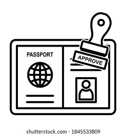 Passport with stamp icon in trendy outline style design. Vector illustration isolated on white background.