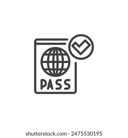 Passport Stamp line icon. linear style sign for mobile concept and web design. Passport and check mark outline vector icon. Symbol, logo illustration. Vector graphics
