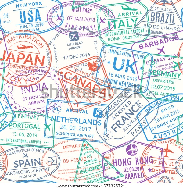 Passport Stamp Seamless Pattern Background International Stock Vector ...