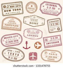 Passport stamp set - novelty vector passport stamps collection.