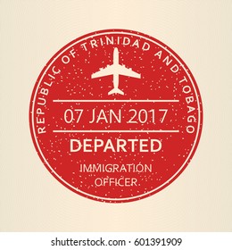 Passport stamp. Travel by plane visa or immigration stamp. Vector illustration.