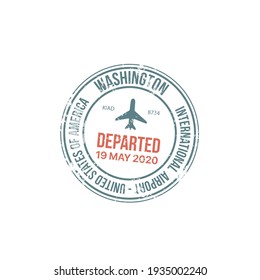 Passport stamp travel or customs of USA international airport immigration border control, vector sign. Washington city departure, US airport customs passport stamp