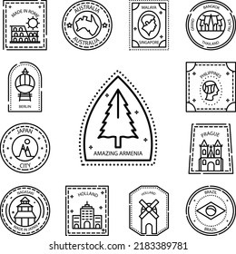 Passport stamp, visa, Armenia, amazing Armenia icon in a collection with other items