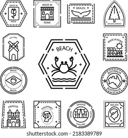 Passport stamp, visa, Beach icon in a collection with other items