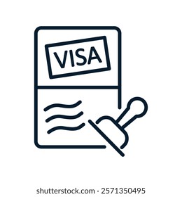 Passport, stamp. Visa concept. Vector linear icon isolated on white background.