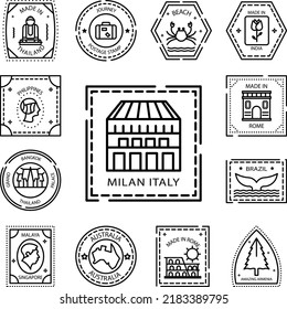 Passport Stamp, Visa, Milan, Italy Icon In A Collection With Other Items