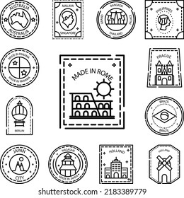 Passport stamp, visa, Rome, made in Rome icon in a collection with other items
