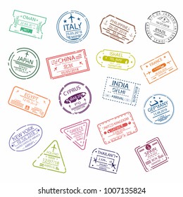 Passport Stamp Or Visa Signs For Entry  To The Different Countries.  International Airport  Symbols. Vector