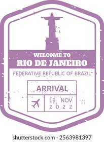 Passport stamp welcomes visitors to Rio de Janeiro, Brazil, featuring Christ the Redeemer statue and a stylized arrival date of November 19, 2022