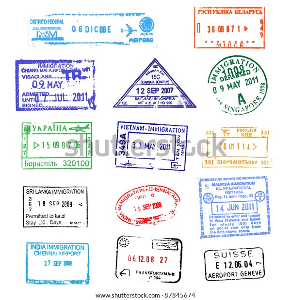 Passport Stamps Stock Vector (Royalty Free) 87845674 | Shutterstock