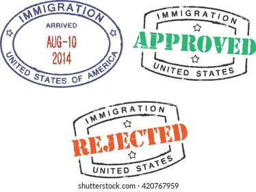 Passport stamps ''Immigration-United States-Approved/Rejected''
