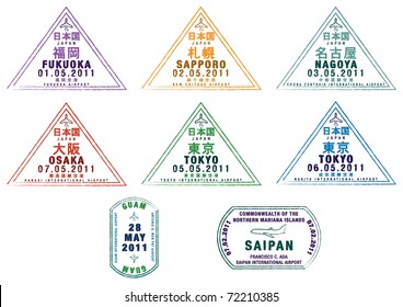 Passport Stamps From Japan, Guam And Saipan