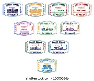 Passport stamps of major US airports in vector format.