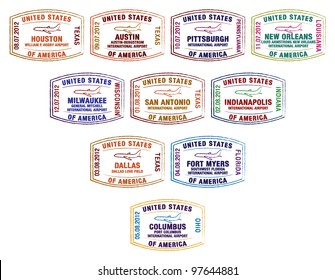 Passport stamps of major US airports in vector format.