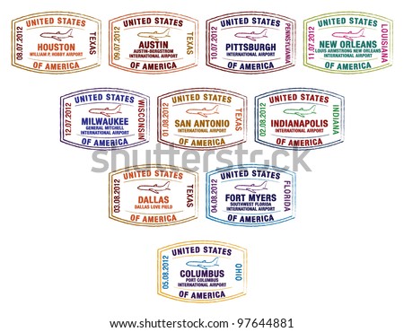 Passport stamps of major US airports in vector format.