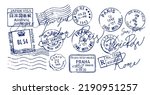 Passport Stamps travel city. Visa concept .Mail, post office.