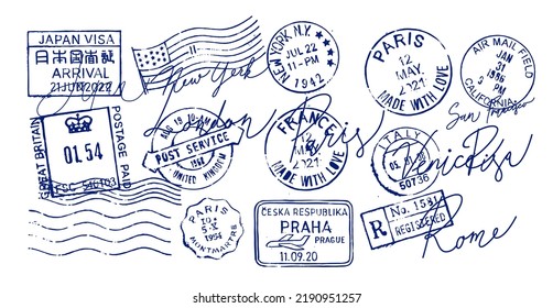 Passport Stamps travel city  Visa concept  Mail  post office 