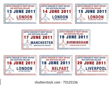 Passport Stamps Of The UK And Northern Ireland In Vector Format.