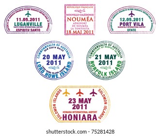 Passport stamps from the western Pacific Island countries in vector format.