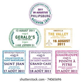 Passport stamps of the Windward Islands in the Caribbean in vector format.