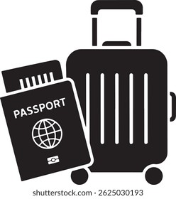 Passport And Suitcase Icon Design Simple Travel Concept Monochrome Vector Graphic