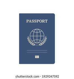 Passport template and blue cover   golden elements  The document has simple globe icon   olive branches  Vector illustration 