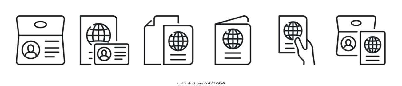 Passport thin line icon set. Web minimal icons